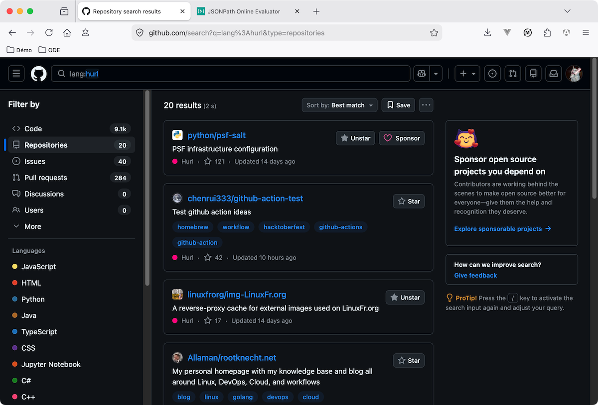 Search on GitHub for Hurl snippet