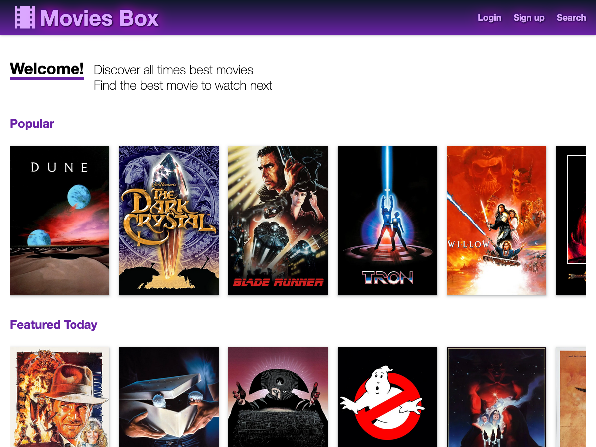 Movies Box home page