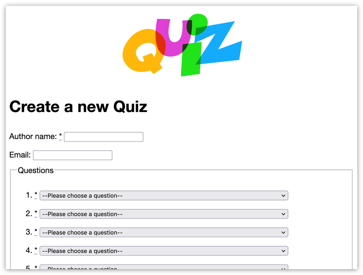 Quiz home page